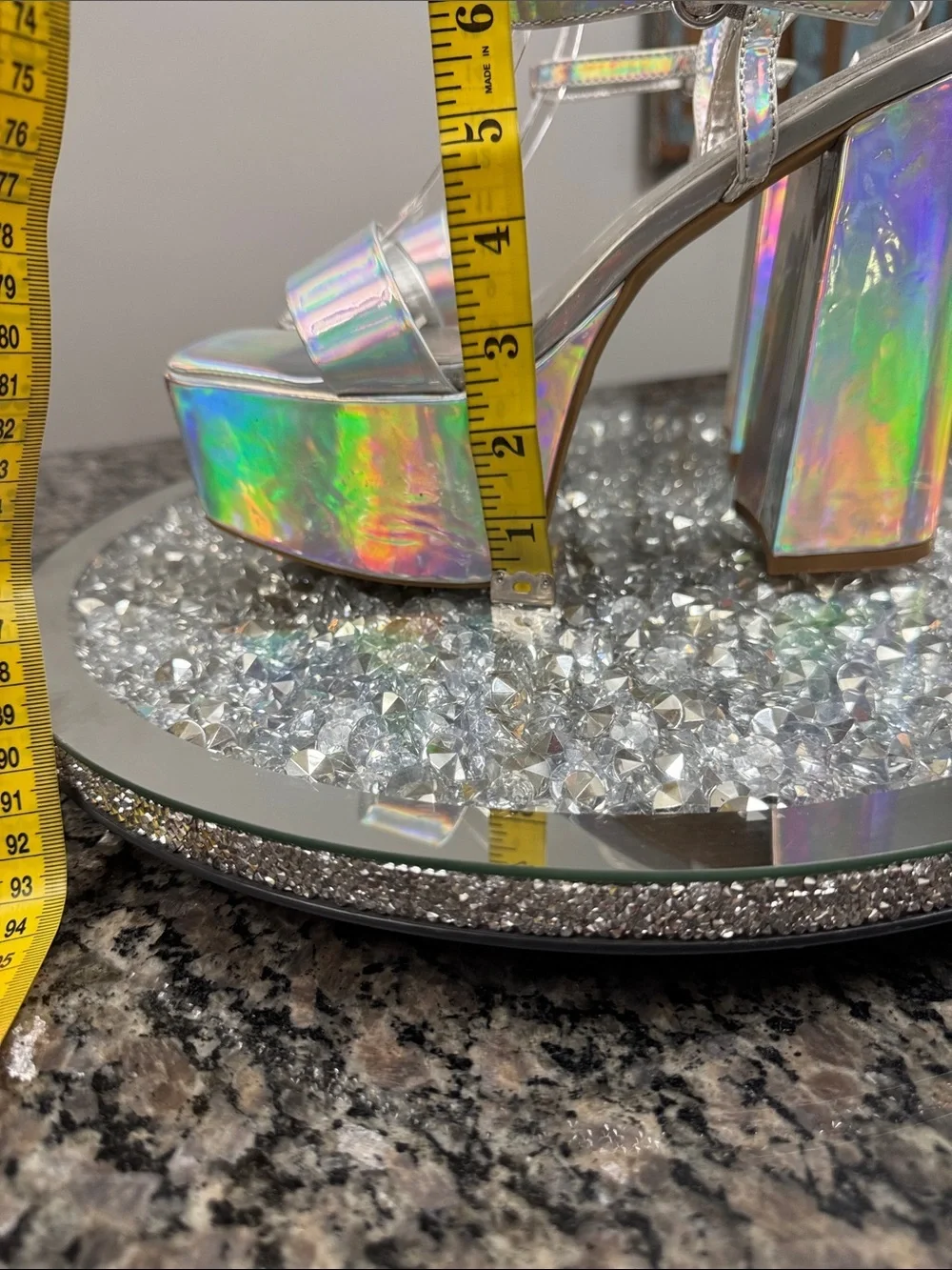 Rouge! Holographic Silver Platform Go-Go Sandals NWOT